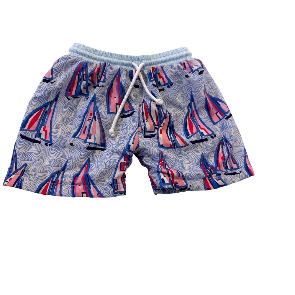Classic Southern Smocks Boys Blue Pink Sailboat Swim Trunks Shorts 4T